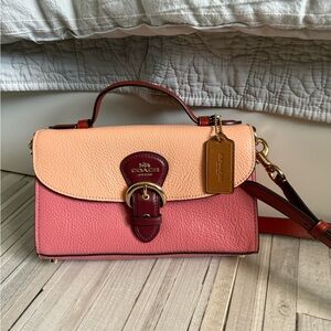 COACH Kleo Top Handle Crossbody Purse - Pink and Peach Leather Women's Bag